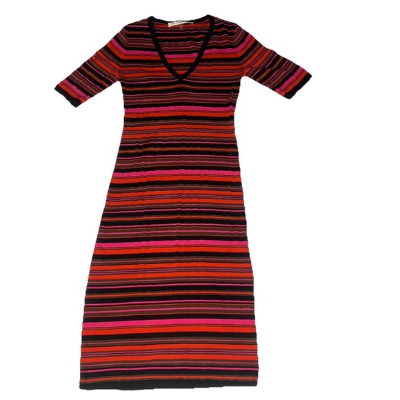 Trina Turk Sweaters - Trina Turk Striped Knit Sweater Dress V-Neck Short Sleeve Multicolor Sheath